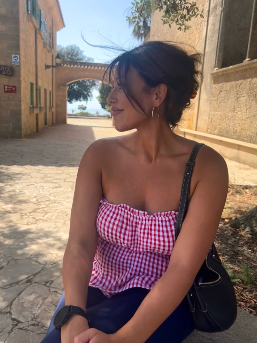 Women’s Red and White Gingham Strapless Top